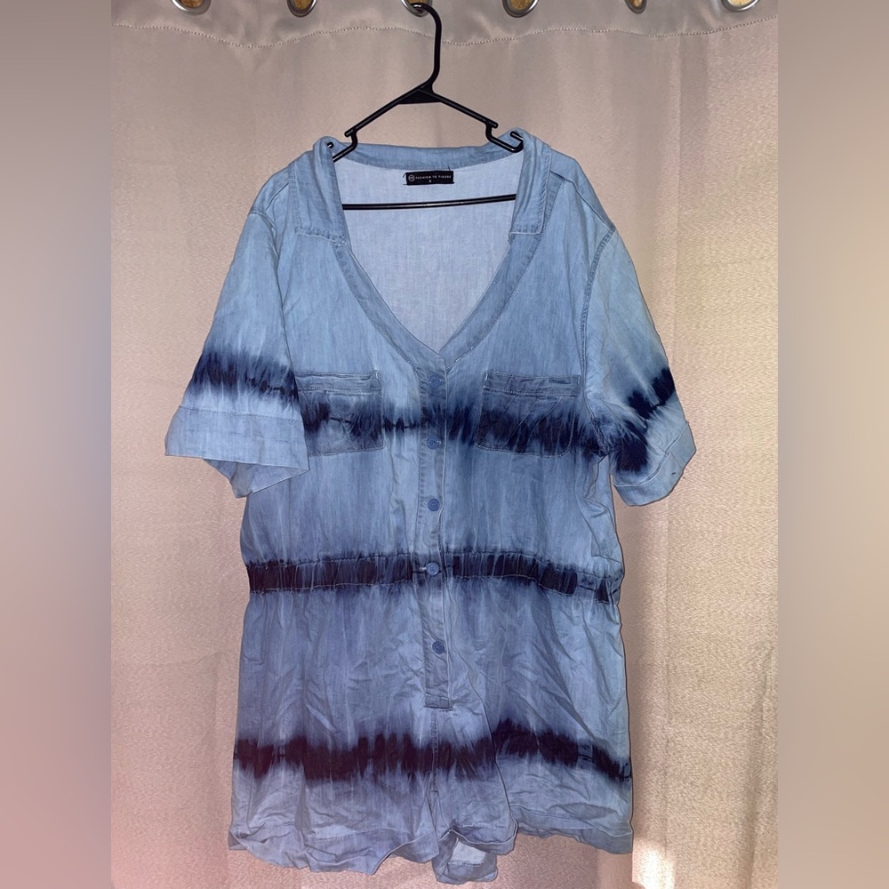 Fashion to Figure Ombré Jean Painter’s Romper with Buttons & Elastic Waist